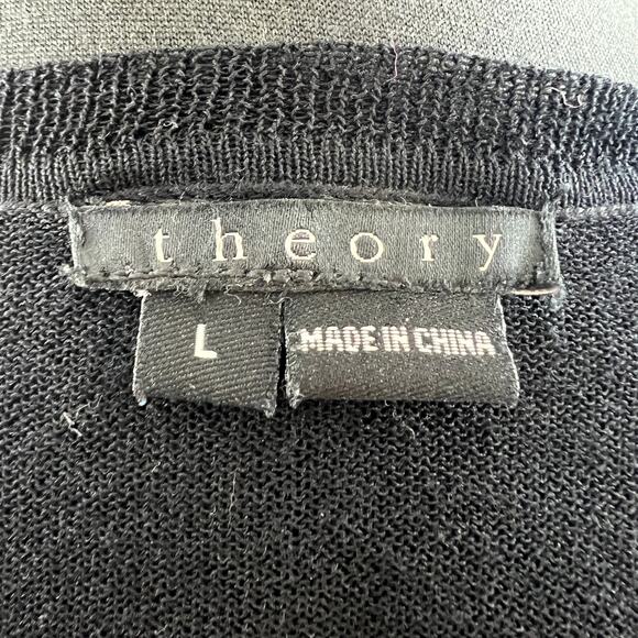 THEORY Black Cardigan Sweater Viscose Button Front Ribbed V-Neck Knit Size Large - Picture 5 of 7